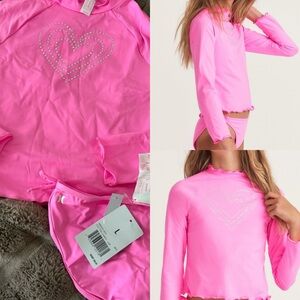 NWT LoveShackFancy x Hurley Long Sleeve Crop Rashguard set girls l pink